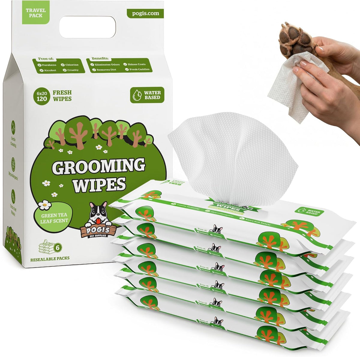 Pogi's Dog Grooming Wipes - Hypoallergenic Pet Wipes for Paws, Body & Butt - Cleaning & Hydrating, Fragrance Free, 100 Count - Image 14