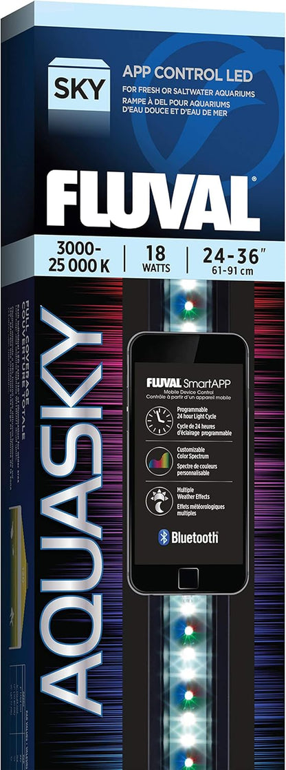 Fluval Aquasky 2.0 Bluetooth LED Aquarium Light - 27W, 36-48" | RGB + 6500K White | App-Controlled with 24-Hour Light Cycle & Weather Effects | IP67 Waterproof | Wide 120 Coverage - Image 10