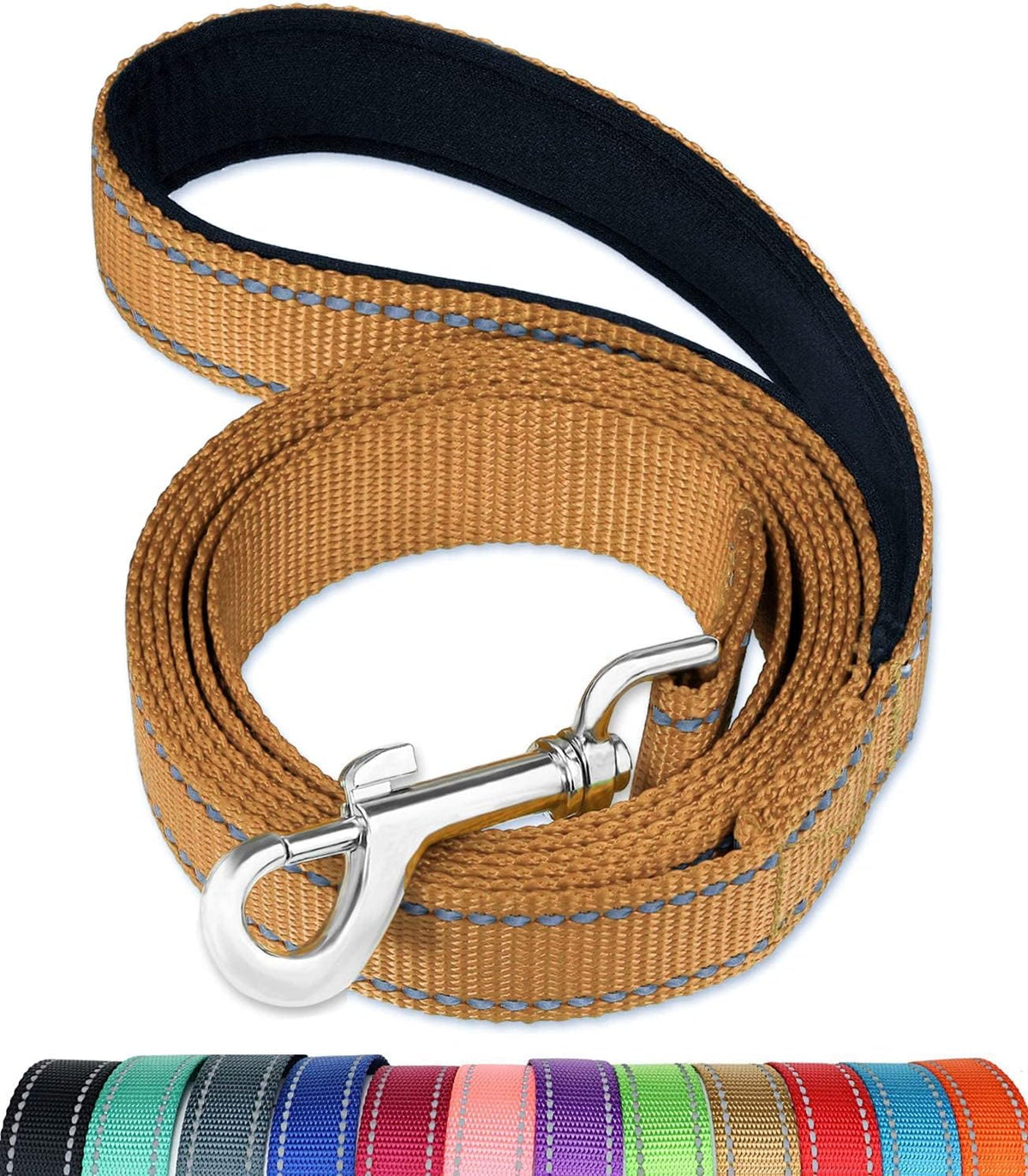 Premium imported dog walking lead with comfortable neoprene lined handle grip.