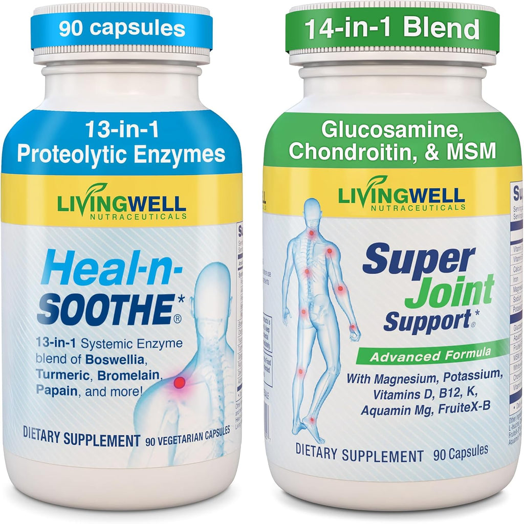 Heal N Soothe and Super Joint Support supplement bundle front view bottle