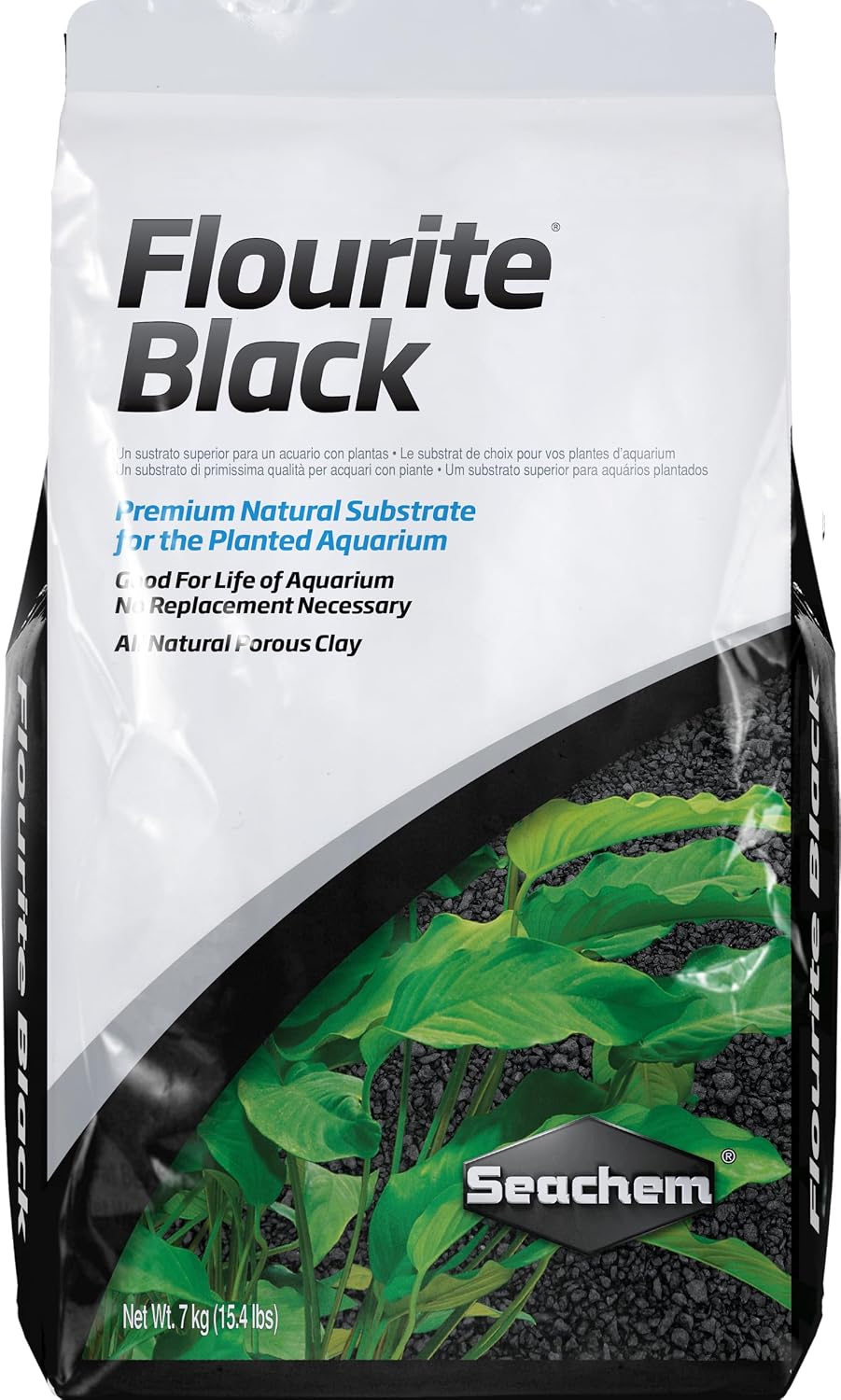 Seachem Flourite Black planted aquarium substrate front view bag