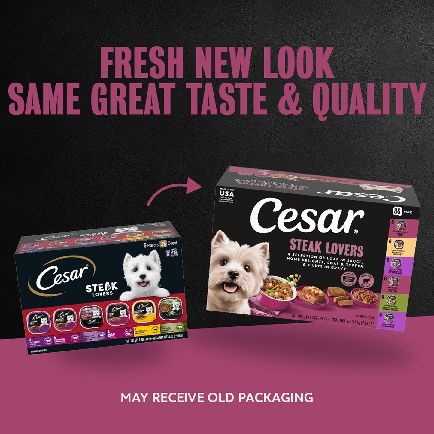 Cesar steak lovers thirty six count easy peel trays packaging