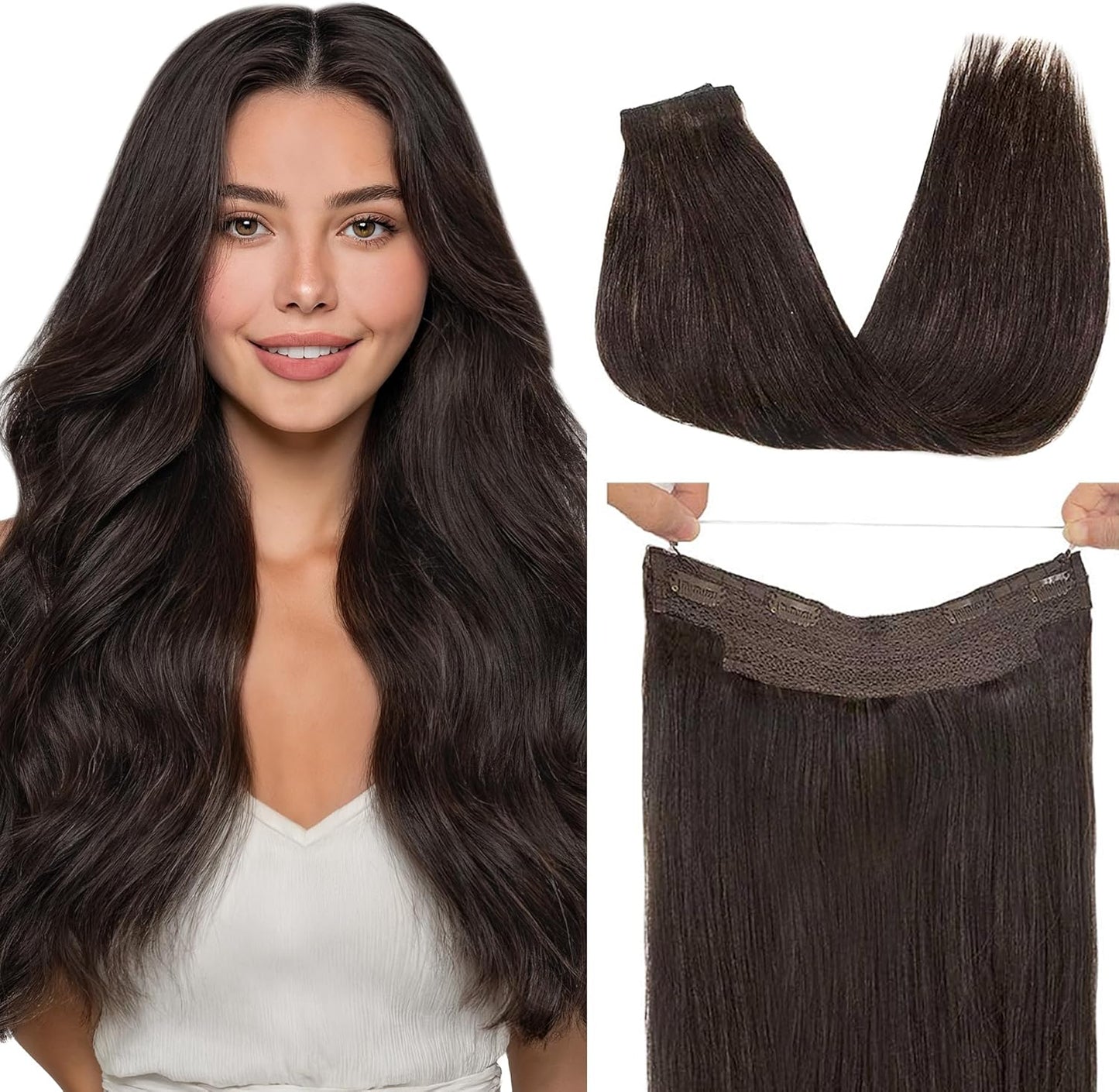 GOO GOO wire hair extensions dark brown front view packaging