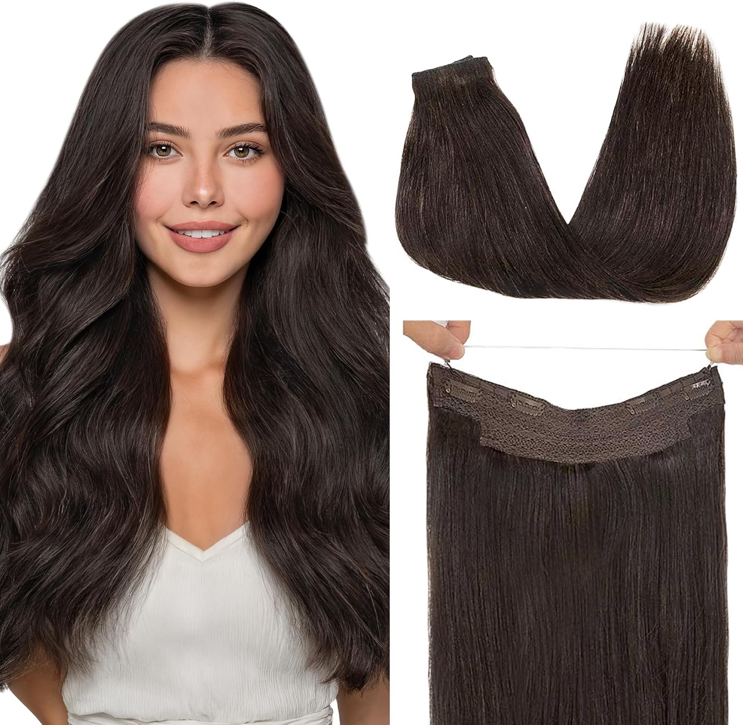 GOO GOO wire hair extensions dark brown front view packaging