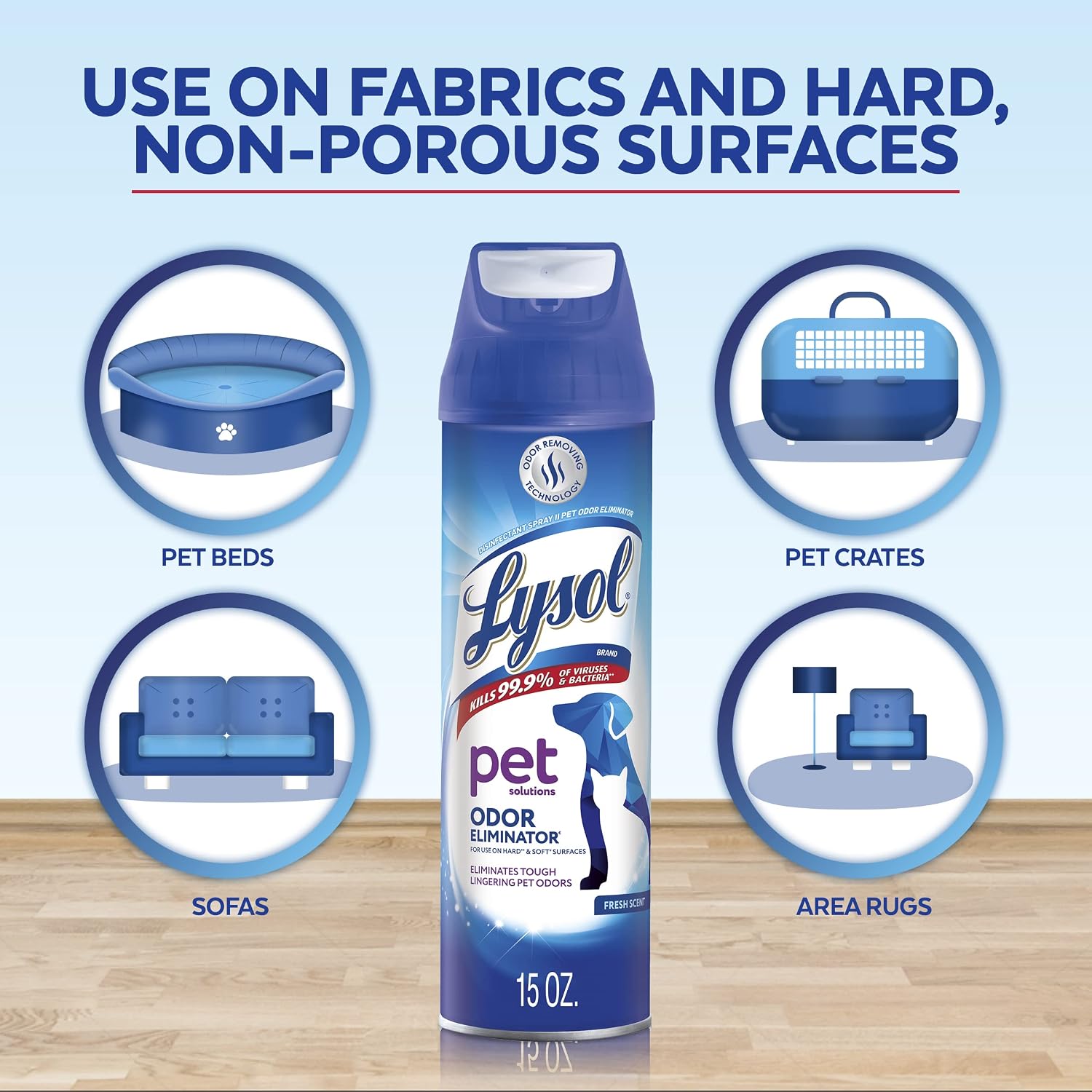 Lysol Pet Odor Eliminator bottles on a clean surface