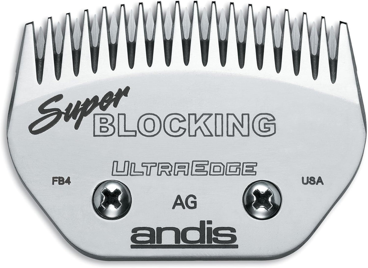 Andis 64330 medium blending blade angled view emphasizing the rust resistant chrome finish