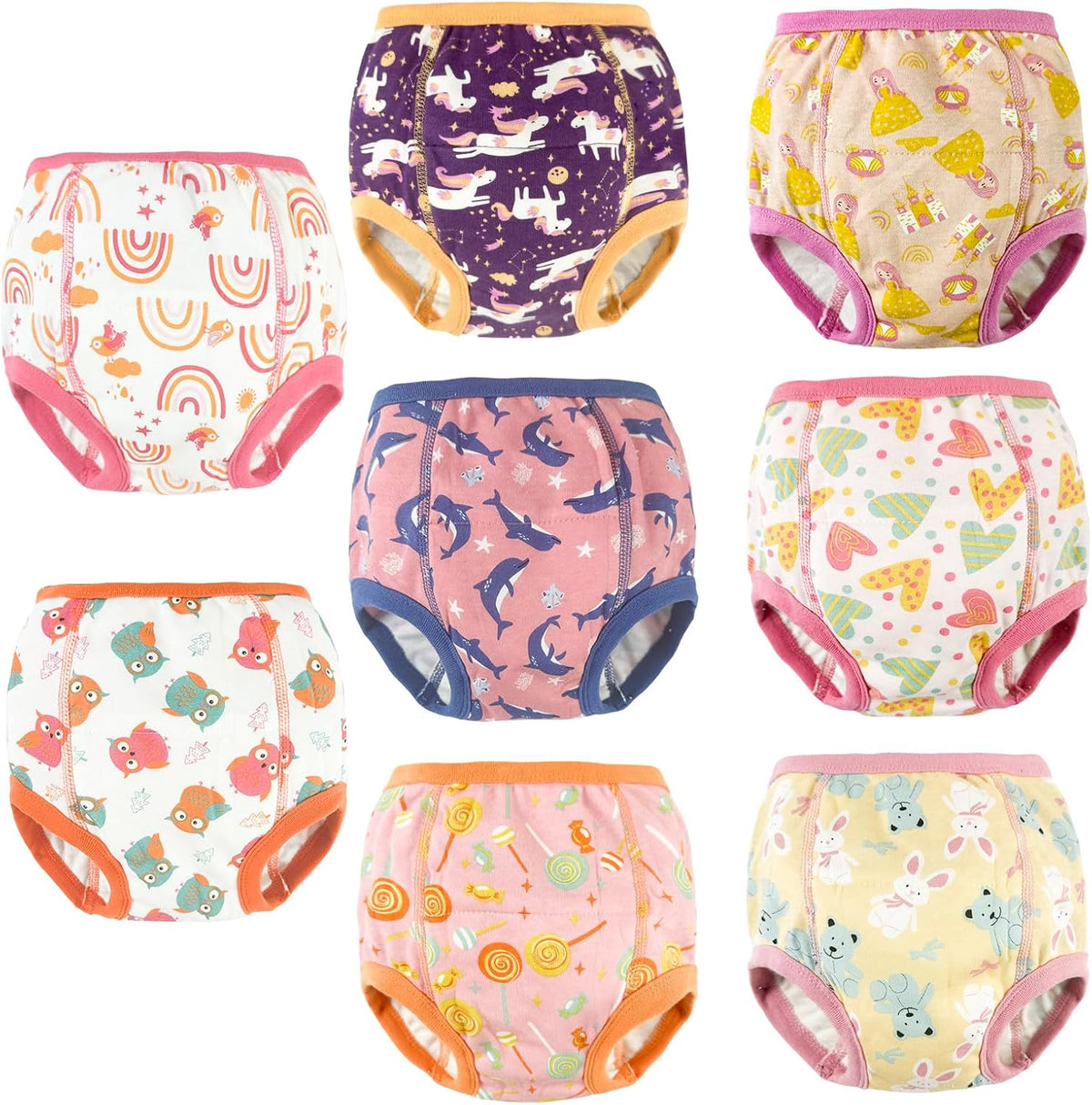 SMULPOOTI Reusable Toddler Potty Training Underwear for girls front view of 8 pack
