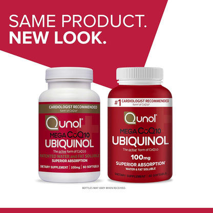 Qunol active antioxidant heart health supplement container showing 2 month supply details.
