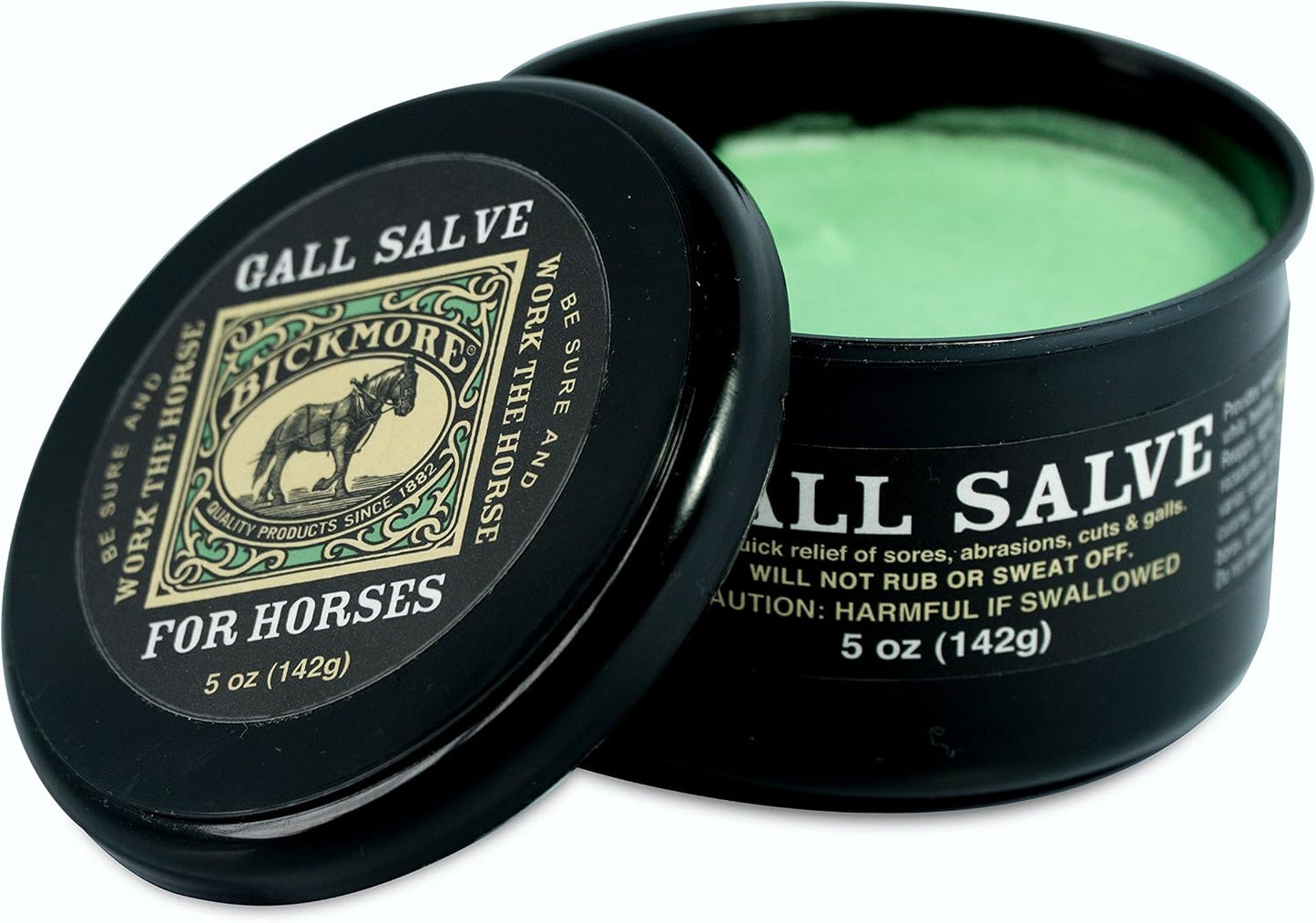 Bickmore Gall Salve 14 Ounce container next to equine care supplies