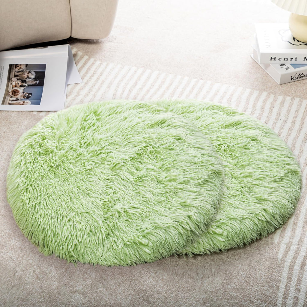 Warfort luxury fluffy pet mat being vacuumed for regular clean and care.