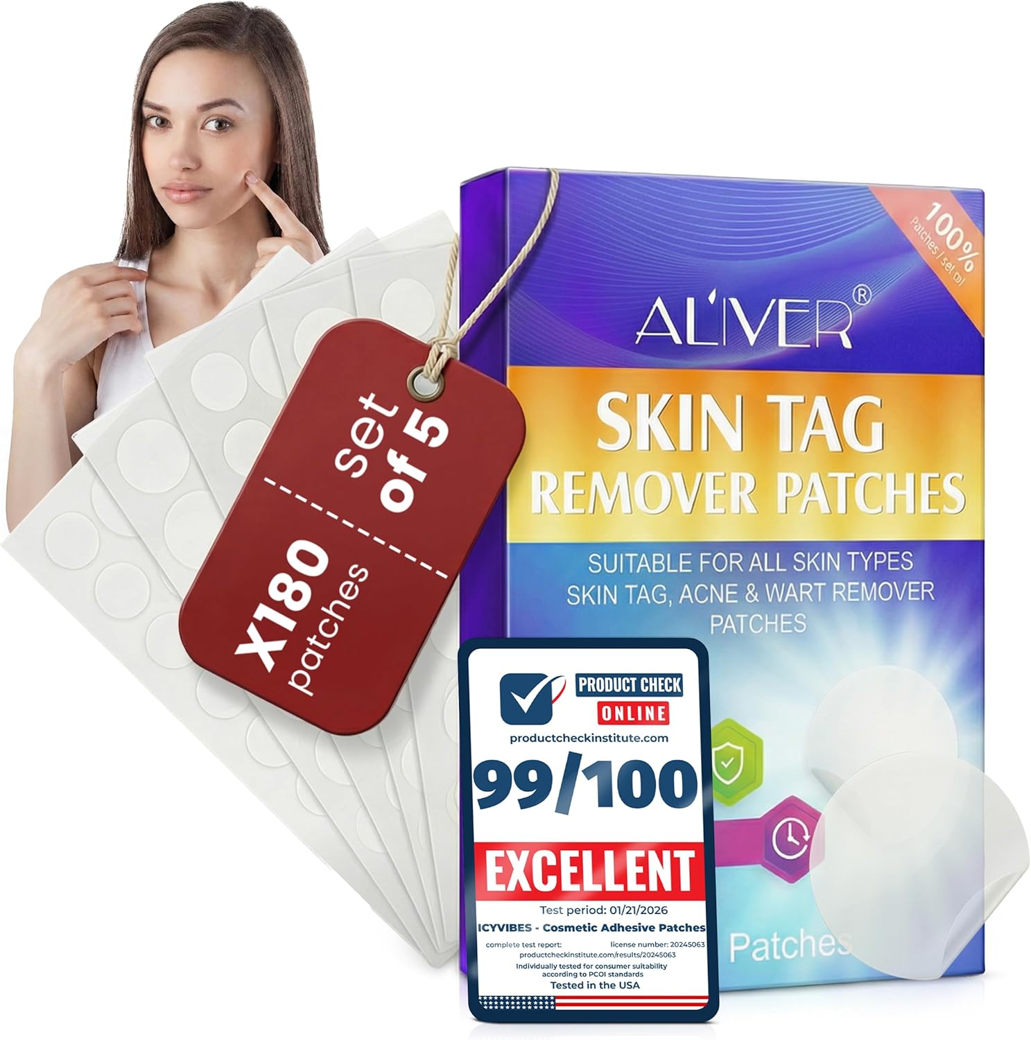 Clean Living Premium Cosmetic Adhesive Patches front view showing the packaging with one hundred and eighty pieces.