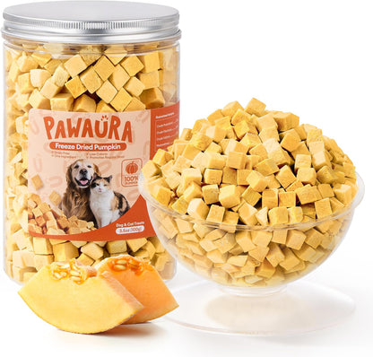 Pawaura freeze dried pumpkin treats front view jar for dog and cat digestive health.