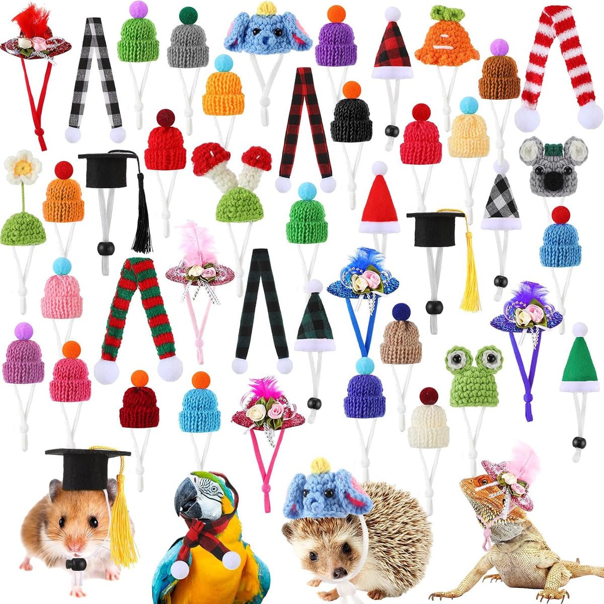 Locmeo 44 piece hamster hats and scarf set front view