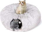 Cat Tunnel Bed for Indoor Cats, Peekaboo Cat Cave with Washable Soft Play Mat, Furry Cat Tube, for Kitten/Puppy/Rabbit, Grey - Image 12