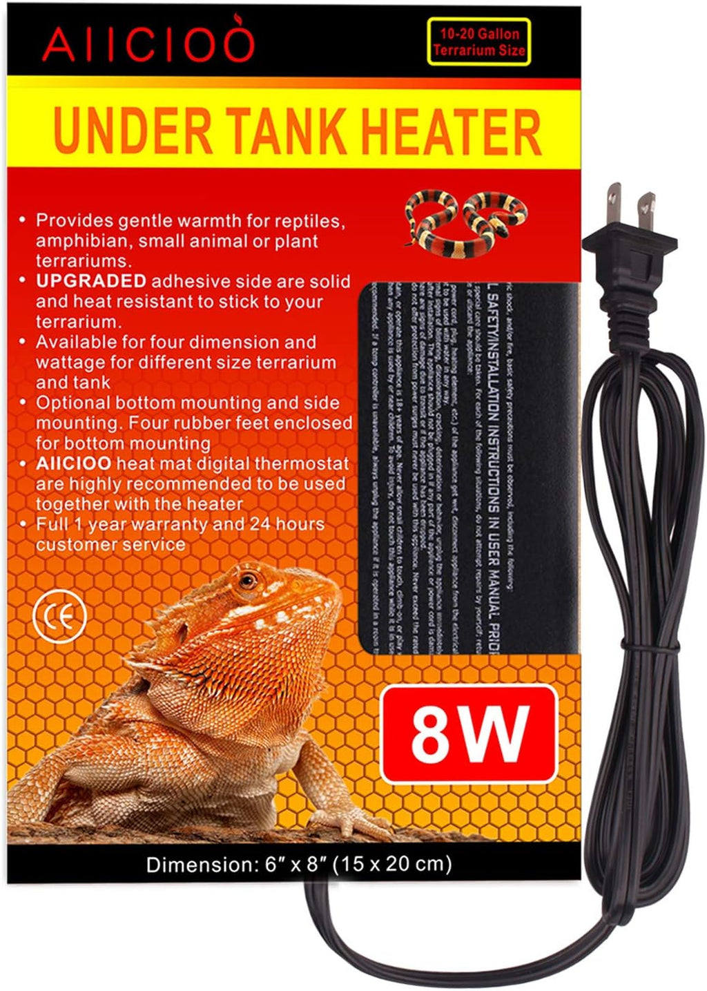 Aiicioo reptile heating pad power cord and plug details