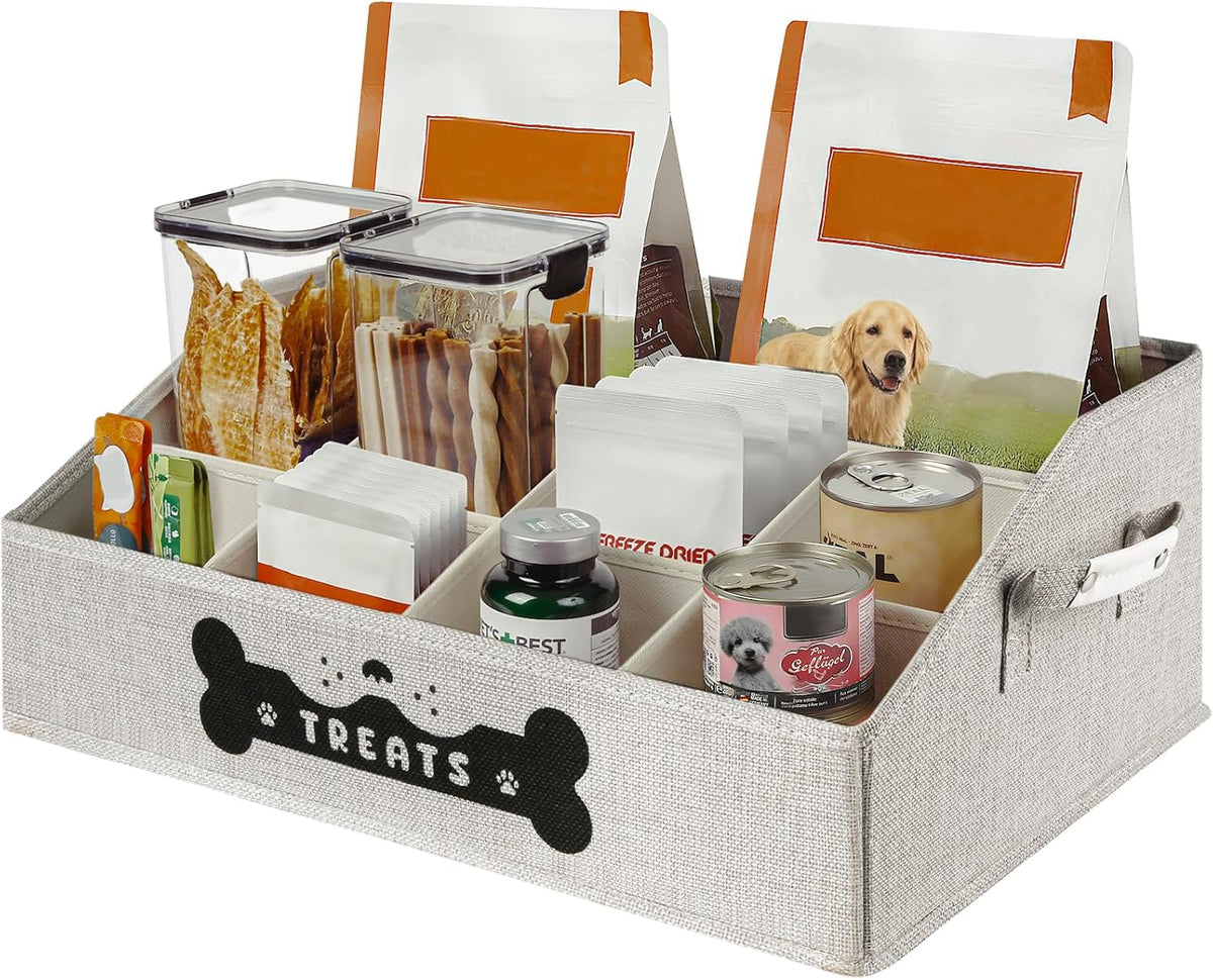 Dog Treat Container, Dogs Storage Organizer with Removable Dividers, Collapsible Dogs Treat Holder for Countertop, Trapezoid Pet Treats Containers, Dog Toy Basket with PU Handles, Medium, Gray - Image 11