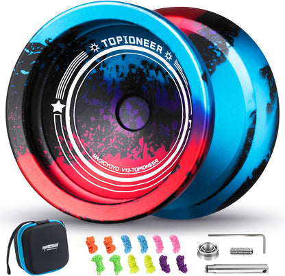 Magicyoyo V12 Finger Spin Yoyo front view in black blue red