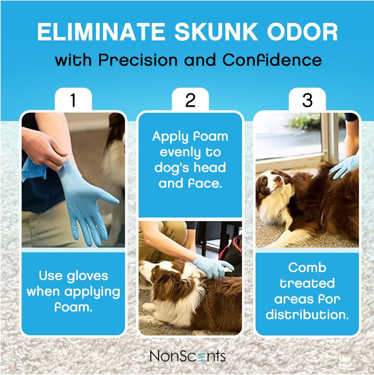 Ready to use non toxic pet head and face foam for odor elimination