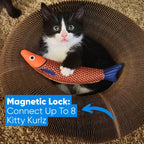 Kitty Kurlz shape-shifting cat scratcher arranged in an extended spiral layout on the living room floor.
