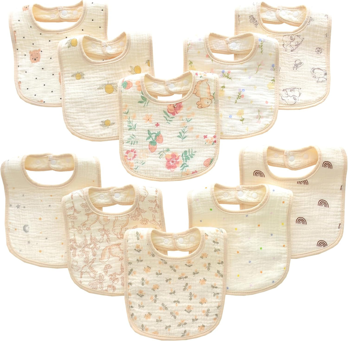 Mukin baby muslin bibs 10 pack front view