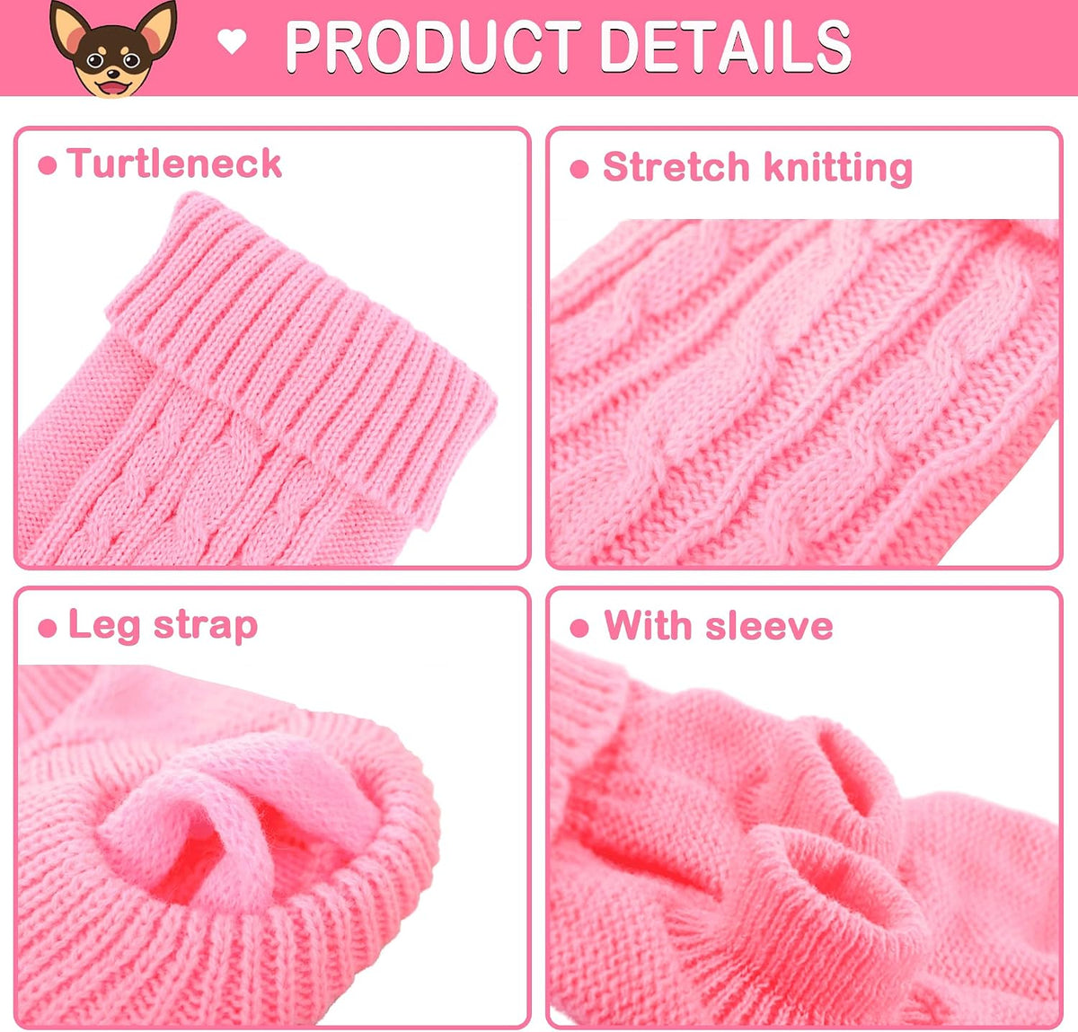 Elastic turtleneck opening of the teacup puppy knitwear being gently stretched