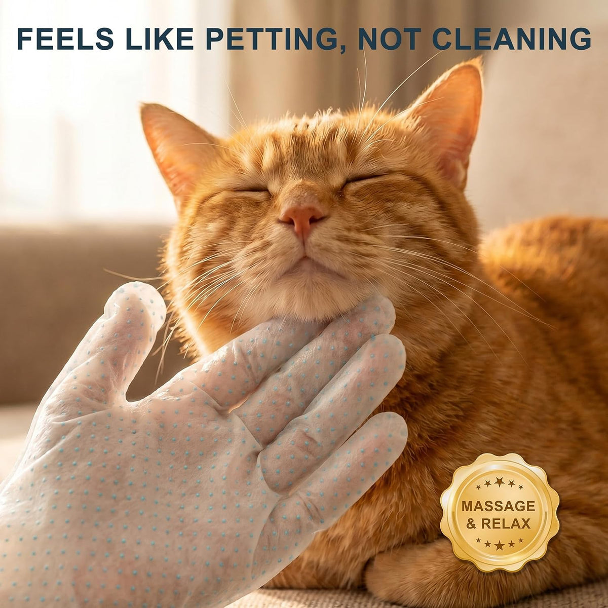 Vialoe deshedding glove wipes removing loose undercoat fur from a large breed dog