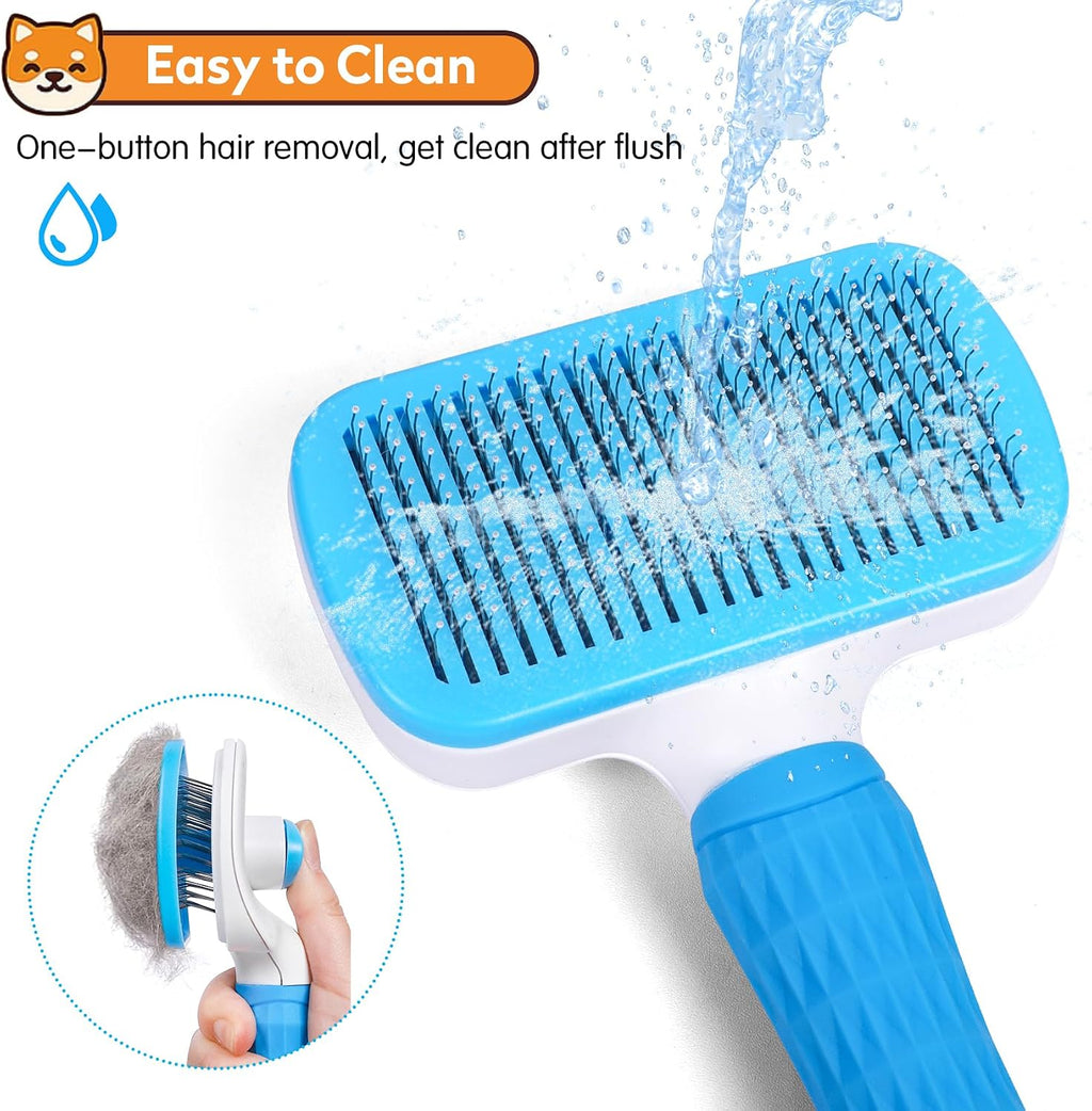 PWOD pet brush removing loose undercoat hair from a long haired dog