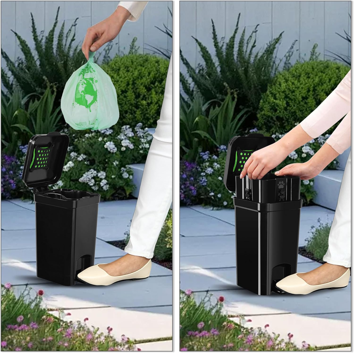 Side view showing compact size of portable pet trash can