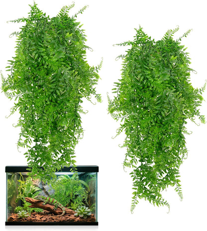 Rainflow 2 pieces artificial Boston fern reptile plants front view