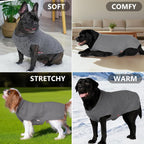 Side profile of a large breed dog wearing the extra large grey knitwear.