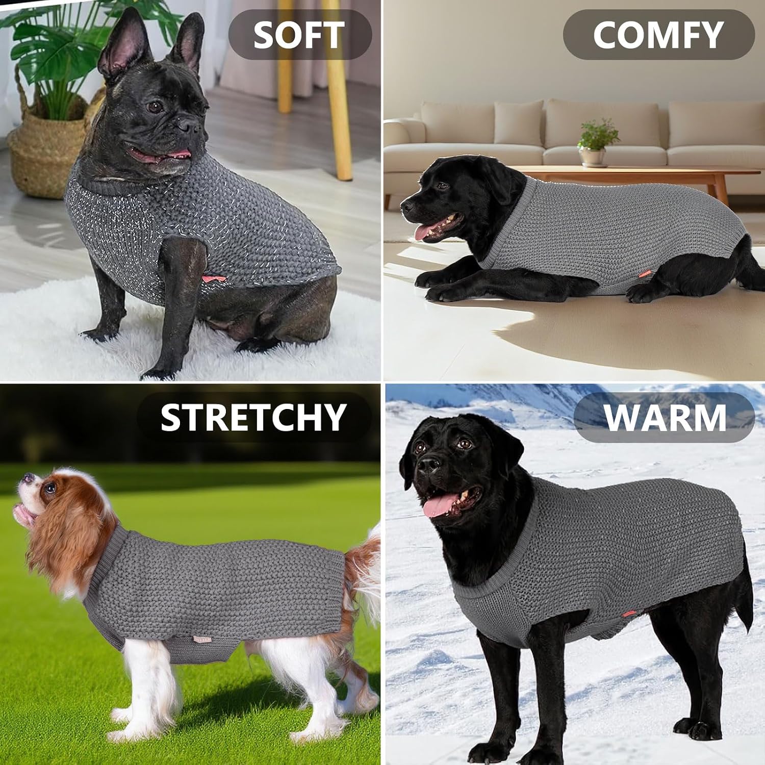Side profile of a large breed dog wearing the extra large grey knitwear.
