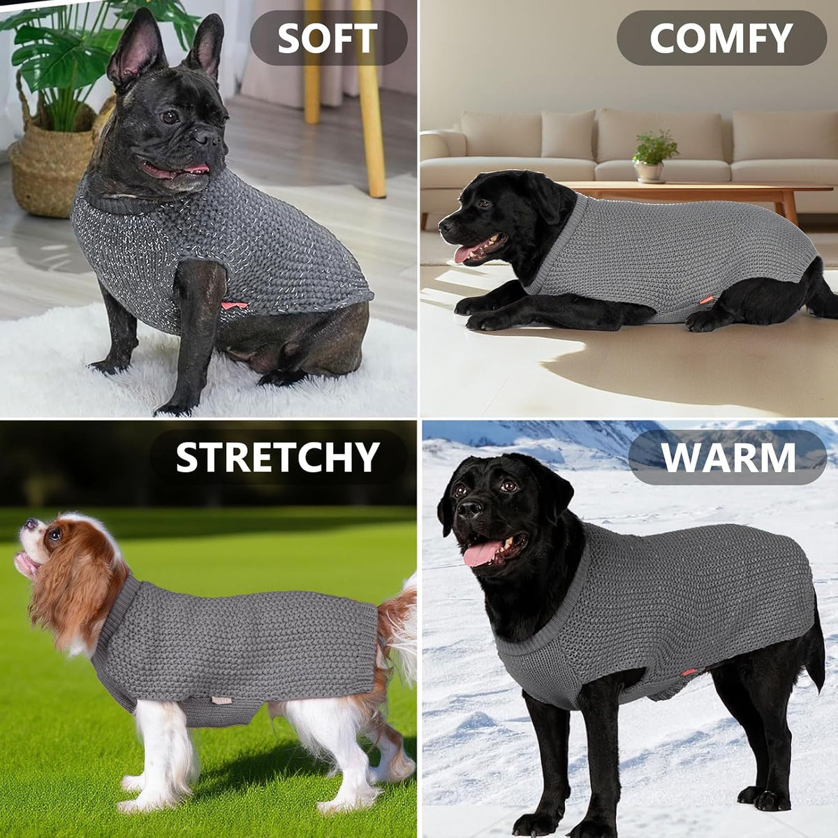 Side profile of a large breed dog wearing the extra large grey knitwear.