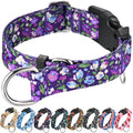 Fidohug Martingale Dog Collar front view showing the purple floral pattern and quick-release buckle