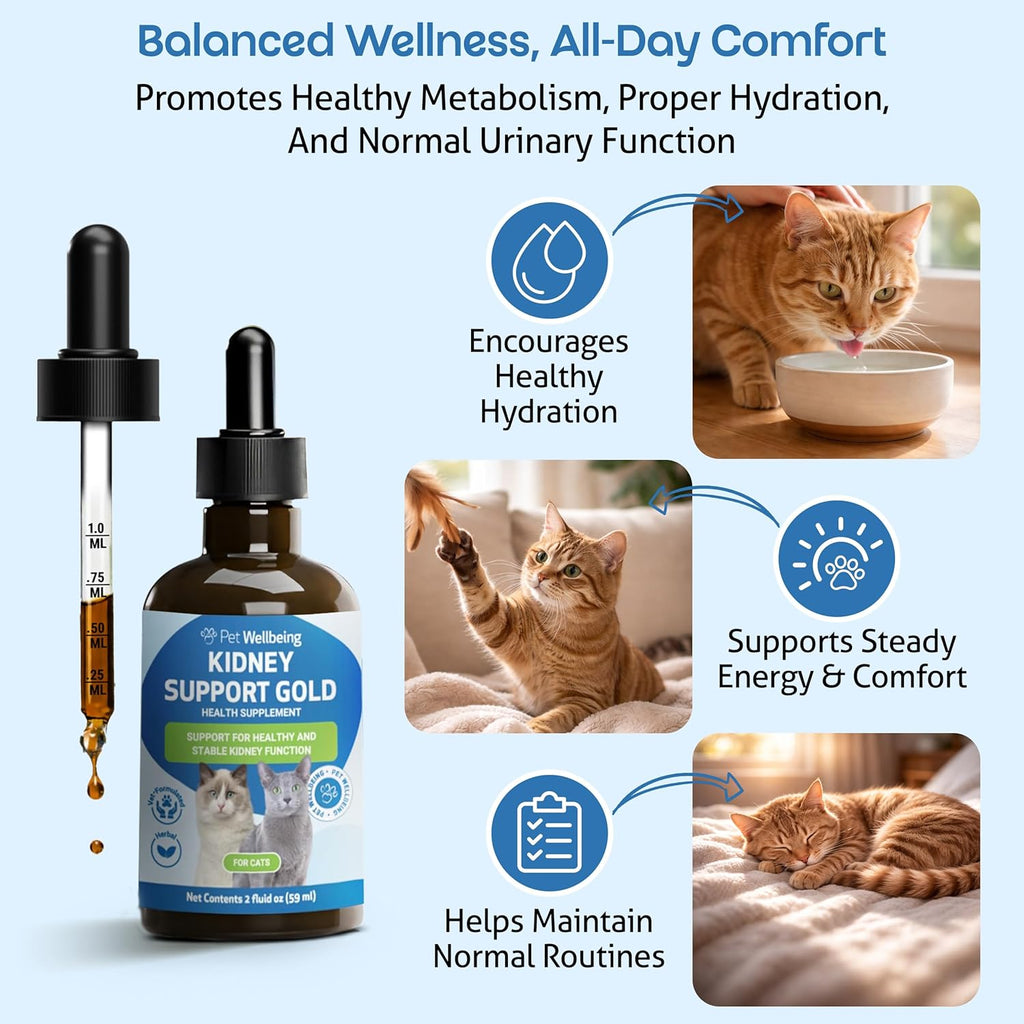 Pet Wellbeing Kidney Support Gold liquid supplement packaging details