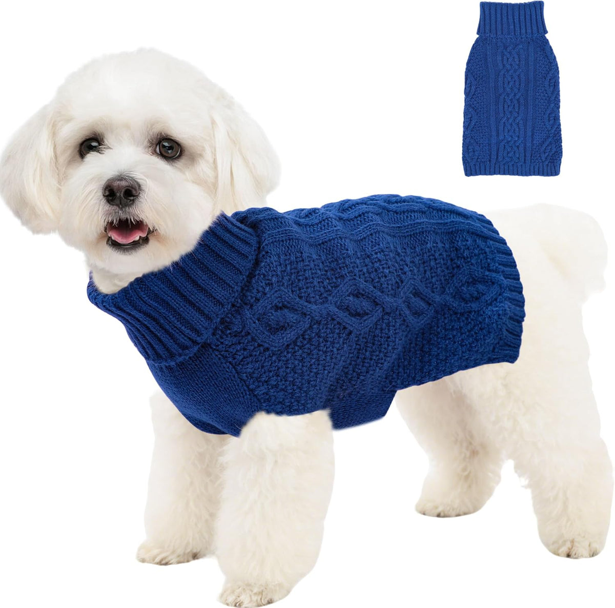 Knitted Dog Sweaters for Small Dogs Warm Small Dog Clothes Winter Sleeveless Puppy Sweater Turtleneck Dachshund Clothes with Twisted Design Doggy Pullover Knitwear Pet Cat Outfit (Beige, Medium) - Image 11