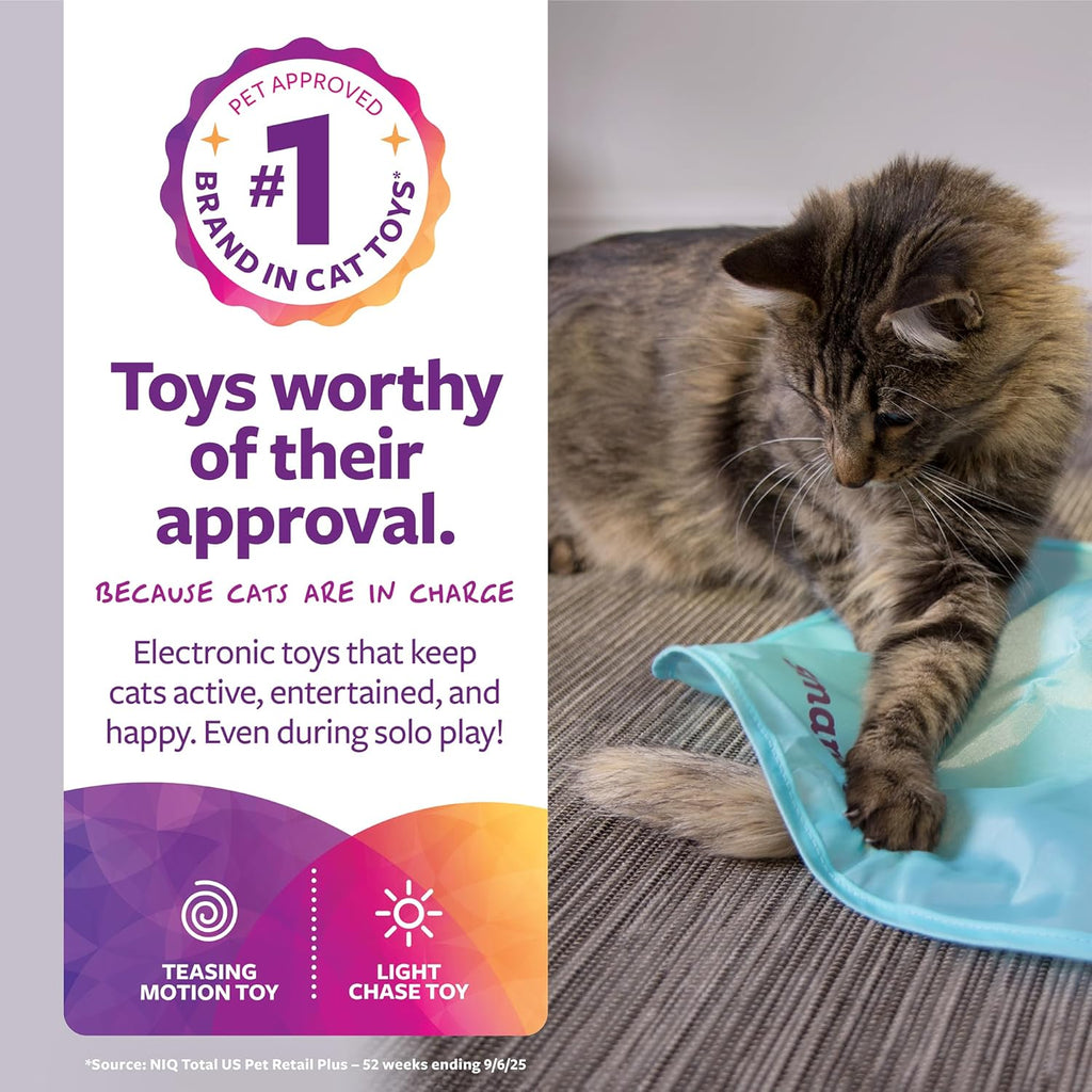 SmartyKat interactive cat toy showing fabric cover and moving lights
