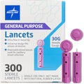 Medline General Purpose Lancets 30G three hundred count box front view showing sterile packaging