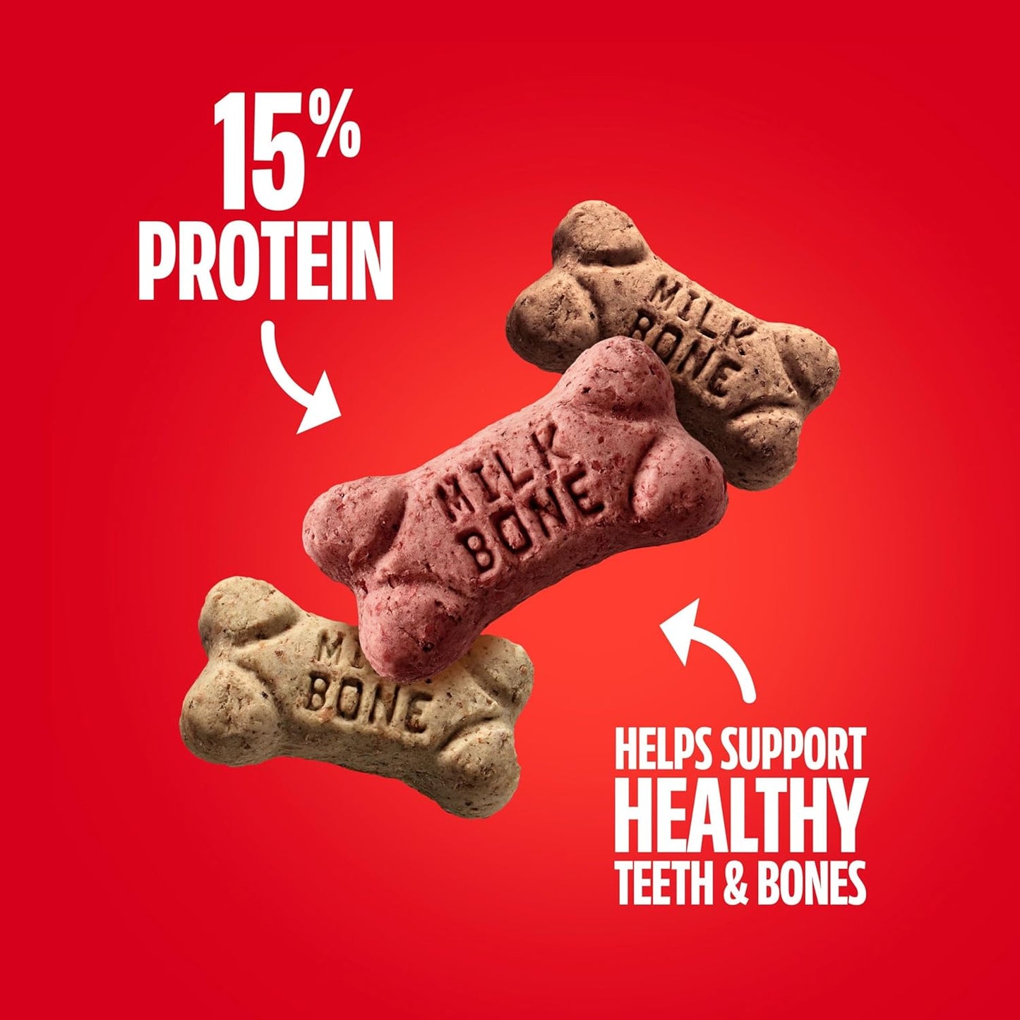 Bite-sized low calorie dog treats from Milk-Bone suitable for training rewards.