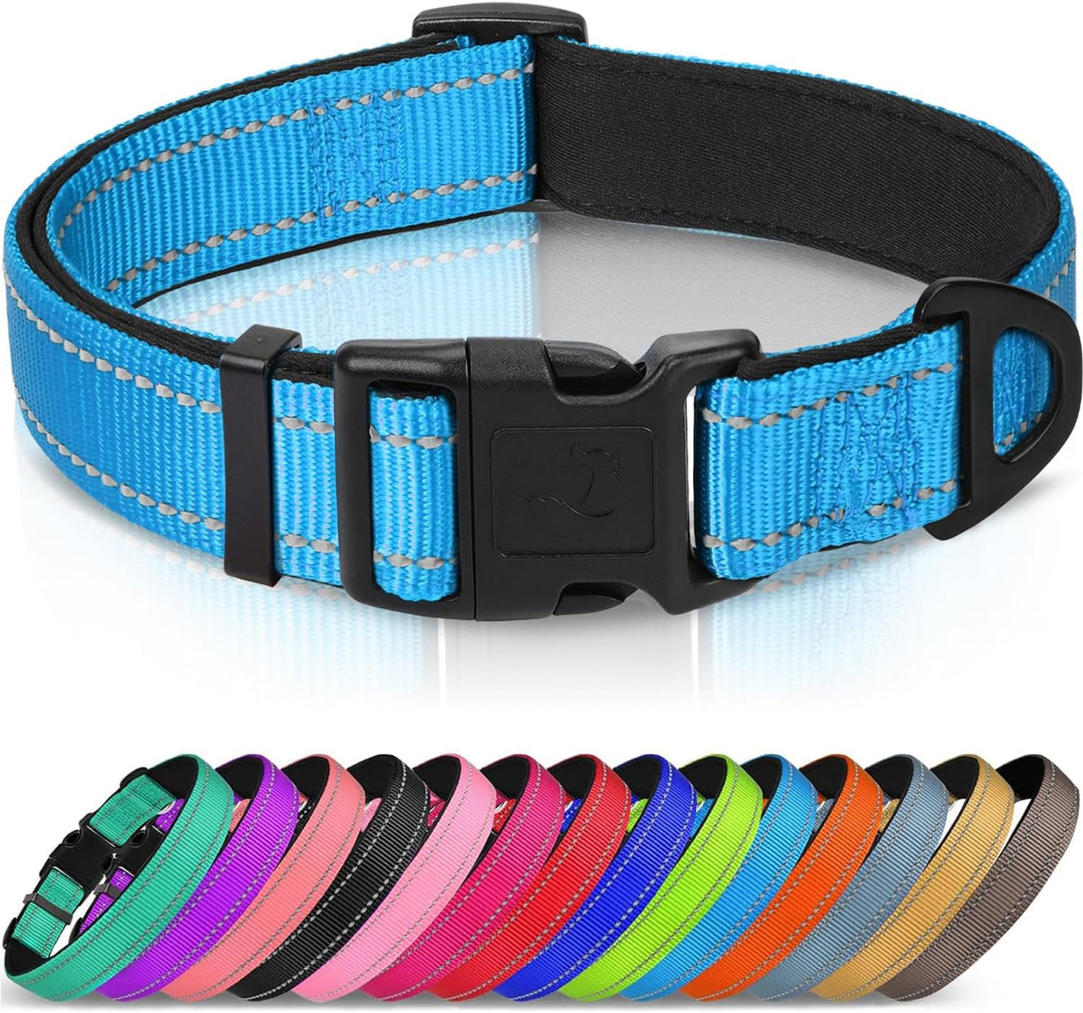 Joytale Reflective Dog Collar, Soft Neoprene Padded, Metal D-Ring, Nylon Pet Collar Adjustable for Large Dogs, Teal, L - Image 14