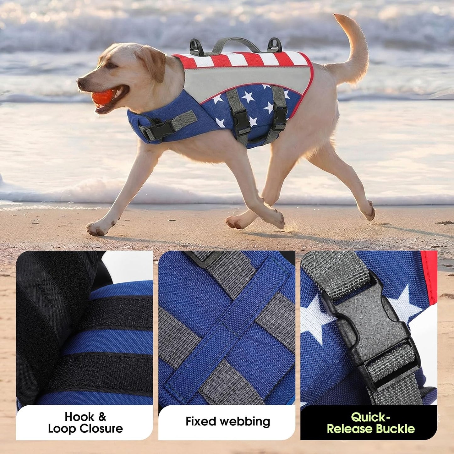 Durable ripstop 600D Oxford dog life preserver featuring quick release buckles