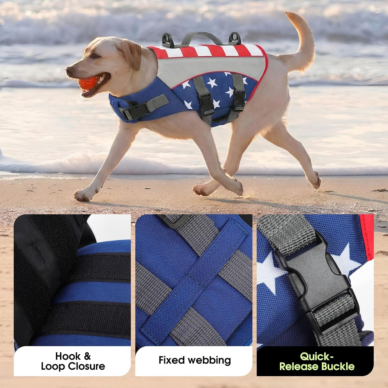 Durable ripstop 600D Oxford dog life preserver featuring quick release buckles
