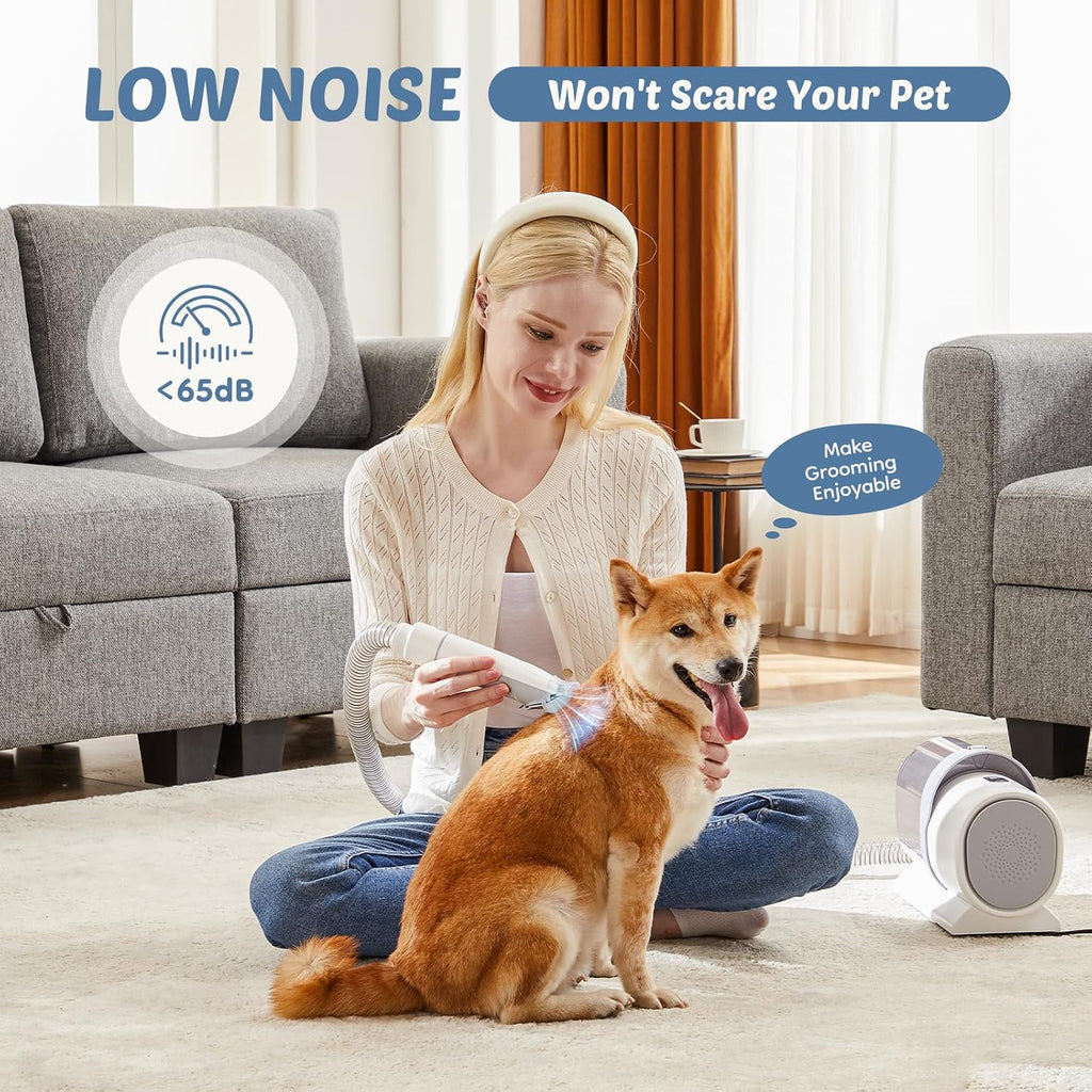 DUMOS cordless low noise dog clippers trimming fur with vacuum suction active