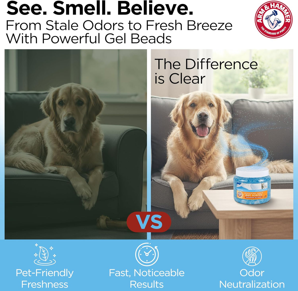 Flame free pet odor eliminator gel beads for closets and small spaces