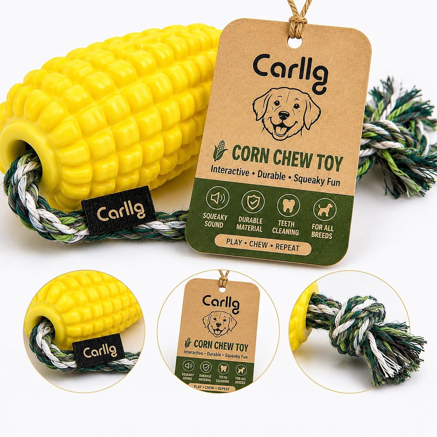 Side view of Carllg squeaky interactive dog toy