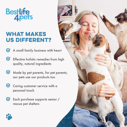 Authentic USA imported BestLife4Pets packaging emphasizing the natural non drowsy formula for itchy skin relief.