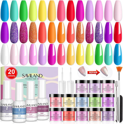 Saviland 29 Piece Dip Powder Nail Kit Starter set front view.