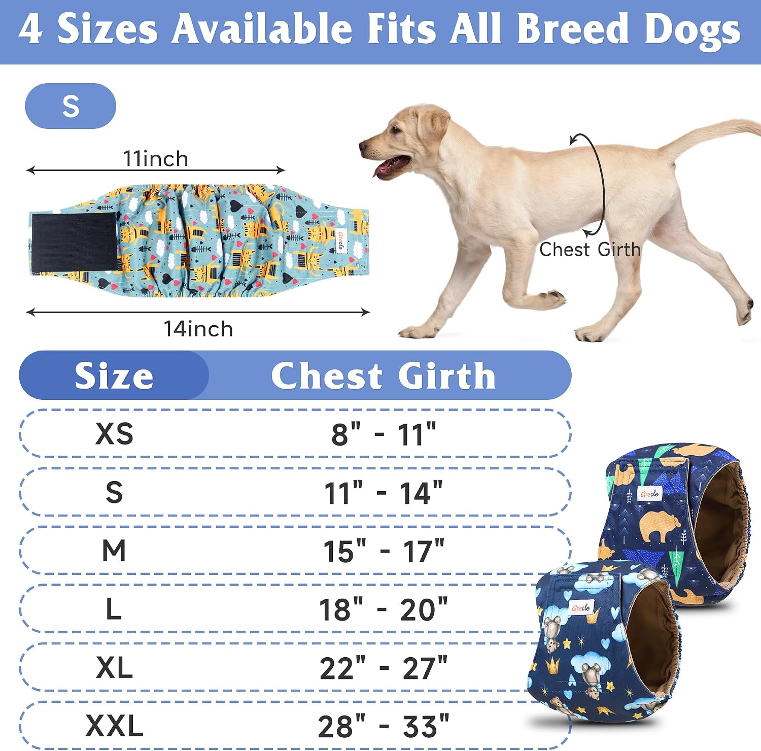 Grecle premium belly bands for dogs showcasing the absorbent khaki inner lining