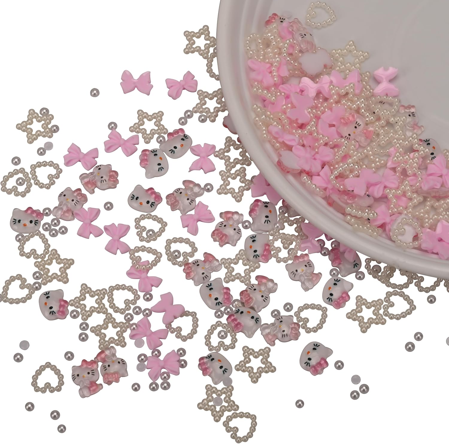 Rythsans 290 Pcs Nail Pearl Kitty Heart Bow Charms collection