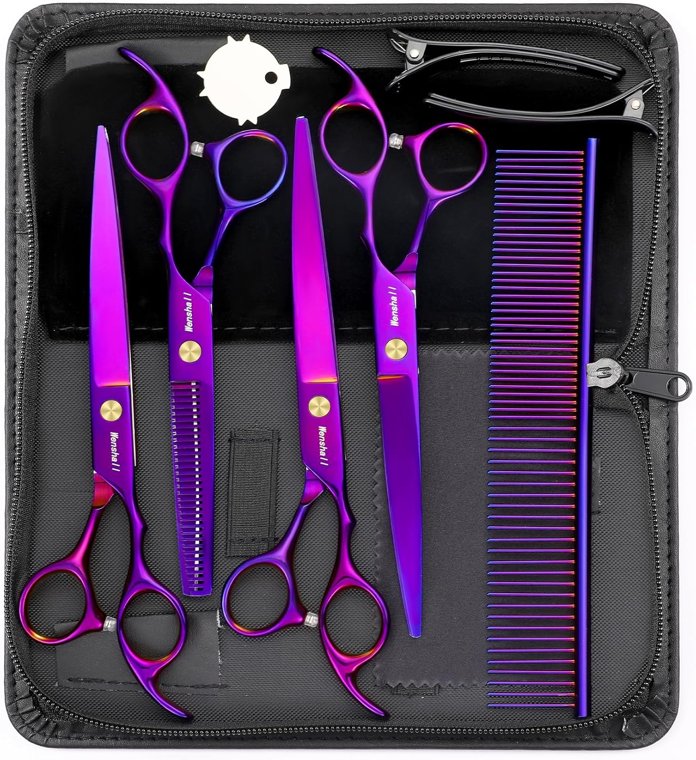 Wenshall Professional Dog Grooming Scissors Set, 7.0 Inch Titanium Straight & Thinning & Curved scissors and Comb for Dog grooming (Black) - Image 10