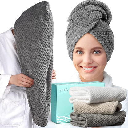 Yfong 3 Pack Microfiber Hair Towel Wrap set front view